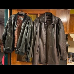 Men’s large brown leather car coat - large bomber jacket -